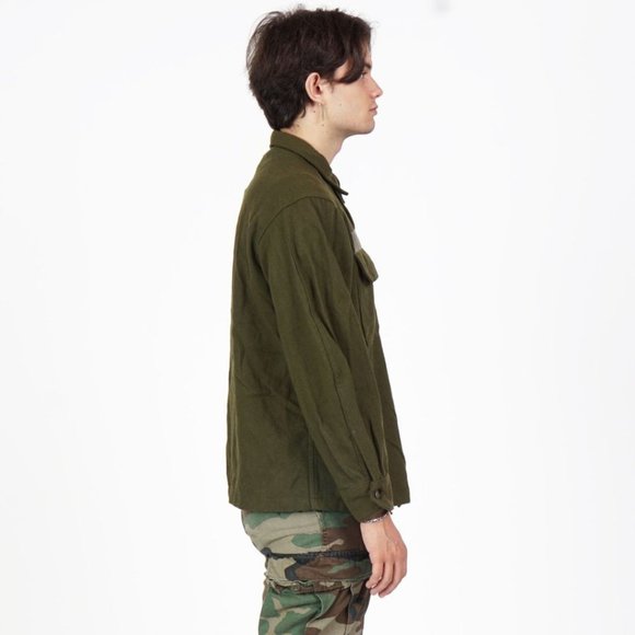 VINTAGE Thick Wool Khaki Military Button Down Shirt - Picture 3 of 3